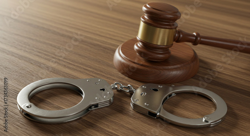 Hammer of justice with handcuffs