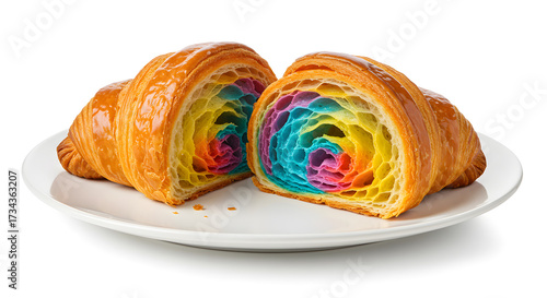 Rainbow Layered Pastry Delight, Gourmet Food Photography, Studio Setting, Captivating Texture and Visual Appeal