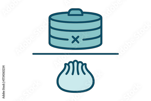 Traditional Asian food steamer basket and delicious dumpling for culinary culture and dim sum cooking