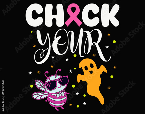 Check Your Boo Bees Breast Cancer Halloween - printable editable vector art file
