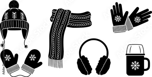 winter accessories set: hat, scarf, gloves, and more - flat design