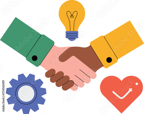 Partnership synergy business growth idea innovation teamwork and success symbols