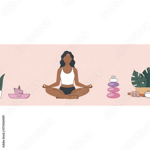 Yoga Woman Meditation Vector Illustration: Relaxed Female Sitting in Lotus Pose, Fitness and Wellness Concept, Cartoon Silhouette for Health, Beauty, and Mindfulness Lifestyle Design