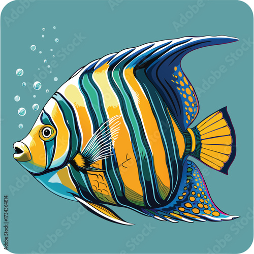 Colorful cartoon tropical fish vector illustration swimming in blue ocean water