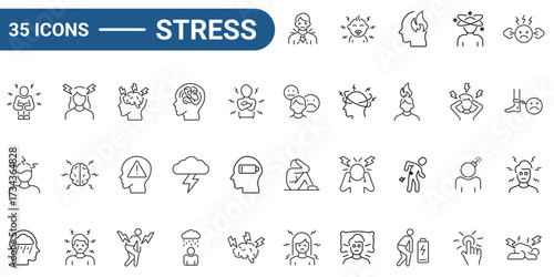 Stress line editable icon set. Linear icon collection. Editable stroke. Full vector. modern pictogram.