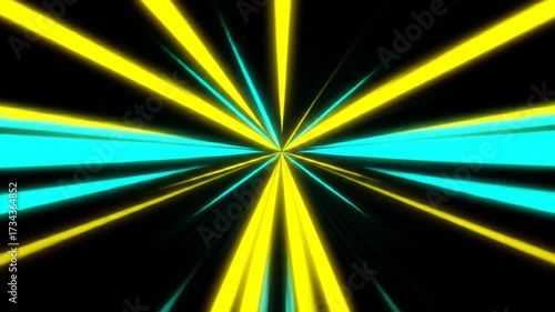 Dynamic neon light streaks radiating from a central point on black backdrop