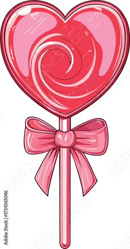 Pink heart lollipop with ribbon bow candy sweet