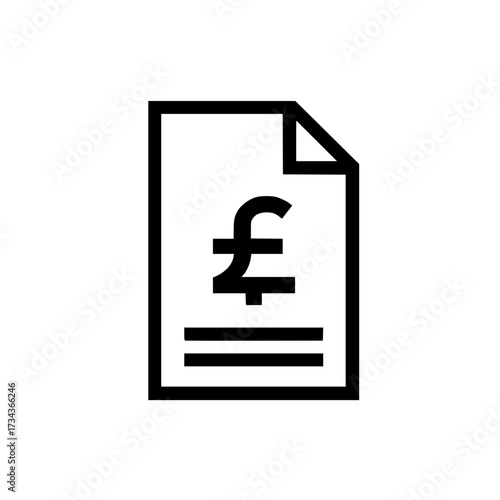 Financial paper with pound currency icon and text format for accounting report and revenue analysis

