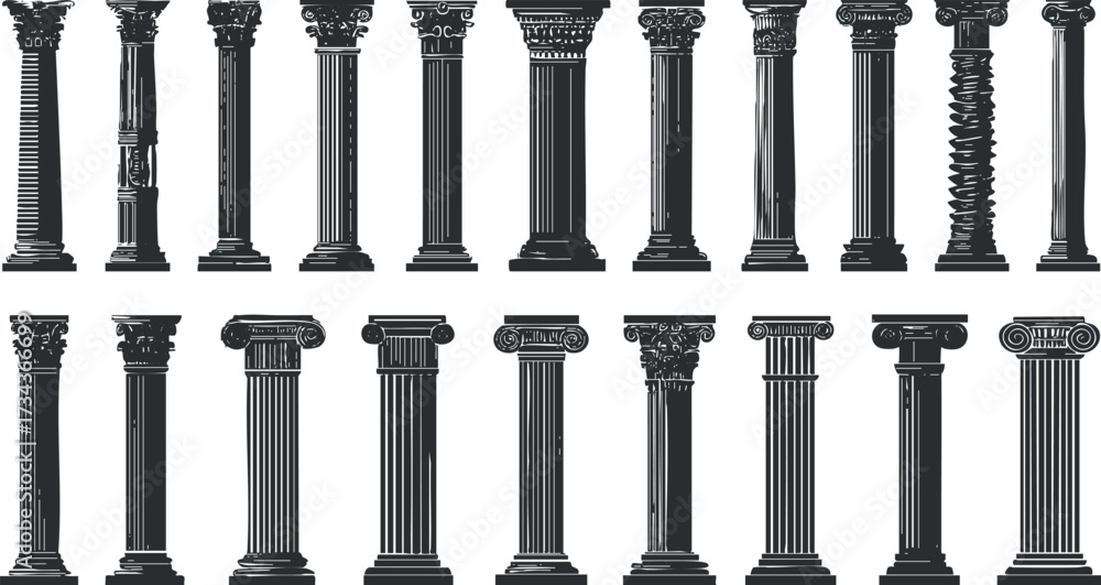 Fototapeta premium A collection of various architectural columns showcasing different styles and designs..