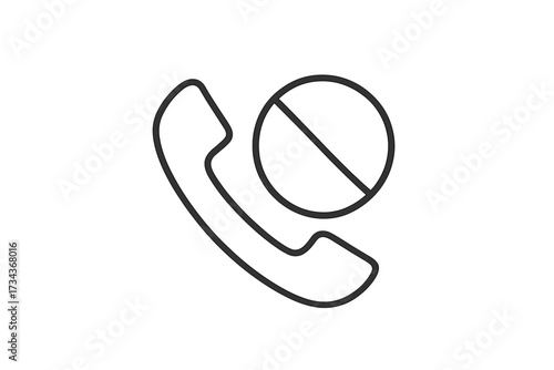 Metaphor for blocking calls, rejecting communication. No phone sign. Spam filter concept. Blacklist icon. Do not disturb mode symbol. Prohibited, denied, forbidden contact.