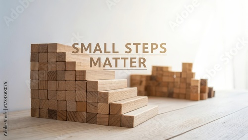 Wallpaper Mural Wooden blocks arranged into steps showing progress towards goals Torontodigital.ca