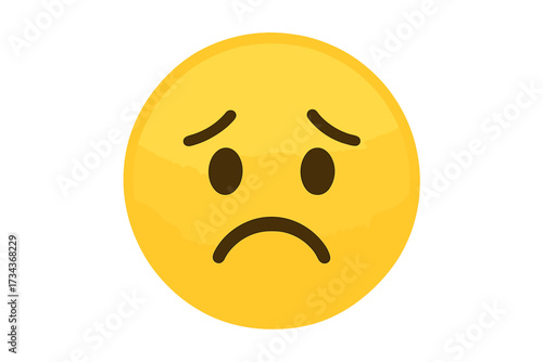 Sad emoji vector icon. Unhappy face emoticon. Disappointed smiley character illustration. Upset yellow face symbol for negative feedback, depression, or bad mood concept.