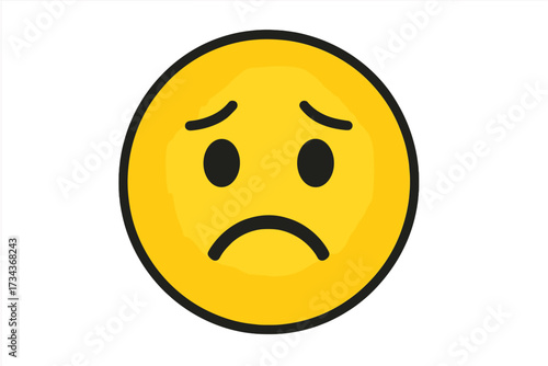 Sad emoji vector icon. Unhappy emoticon face. Disappointed, depressed, sorrowful expression. Negative emotion symbol. Bad feedback, unsatisfied customer review. Frown smiley.