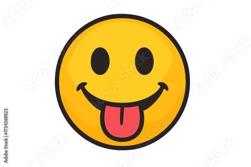 Vector emoji sticking its tongue out. Funny smiley face emoticon with a happy and playful expression. Cheeky yellow character icon for social media, chat, or sticker design.