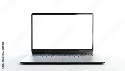 Laptop on clean white background for graphic layouts, presentations or web design