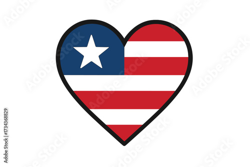 USA flag heart vector icon. American patriotic symbol of love. National pride emblem for 4th of July, Independence Day, Presidents Day. US graphic element with star and stripes.