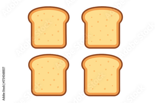 Set of sliced toast bread icons for breakfast. Vector illustration in flat cartoon style. White bread for sandwiches. Bakery food concept. Graphic element for design.