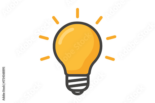 Light bulb icon as a metaphor for a new idea, creativity, solution, innovation and inspiration. Concept for thinking, invention and eureka. Simple flat vector cartoon graphic.