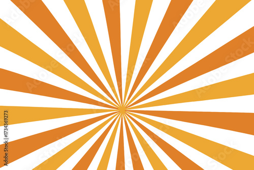 Retro sunburst background with orange and yellow rays. Vintage 70s groovy radial pattern. Abstract pop art explosion effect. Vector illustration on a transparent background.