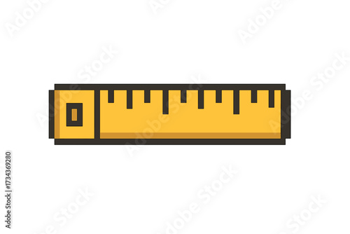 Ruler icon, pixel art vector illustration. 8-bit retro game asset. School and office supply for measuring length. Meter, inch, and centimeter scale symbol. Geometry tool.
