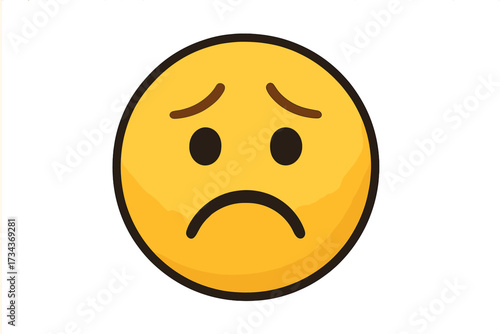 Sad face emoji. Unhappy emoticon icon. Vector illustration of a regretful or disappointed smiley. Negative emotion symbol for social media, bad mood, or feedback concept.