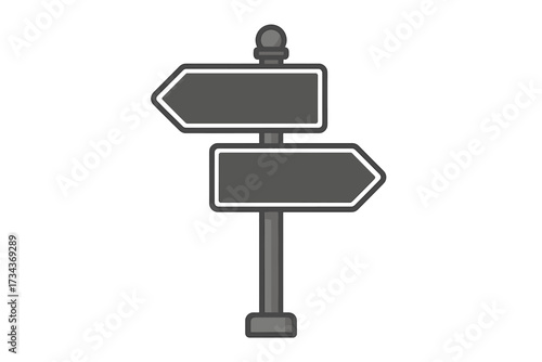 Work vs play choice concept vector. Road post pointing in two opposite directions. Metaphor for life balance, decision, path, crossroads, strategy. Blank empty sign template.
