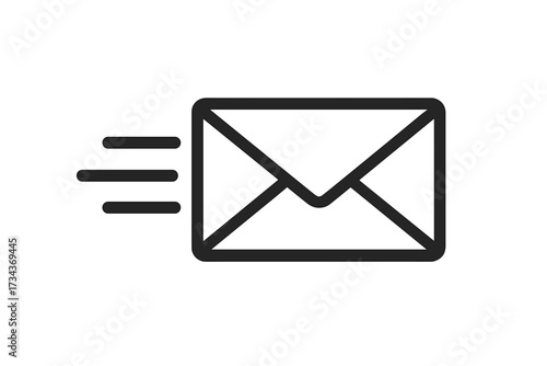 Sending mail icon for fast email delivery. Envelope in motion symbol. Vector design for business communication, web interface, contact us form, message, and newsletter concept.