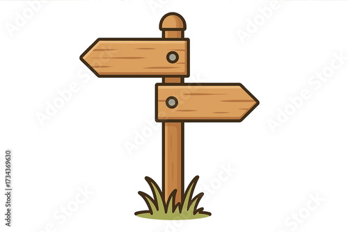 Wooden signpost with 2 arrows. Metaphor for choice, decision, and dilemma at a crossroads. Life path, strategy, and opportunity concept. Relationship choice: together or alone.