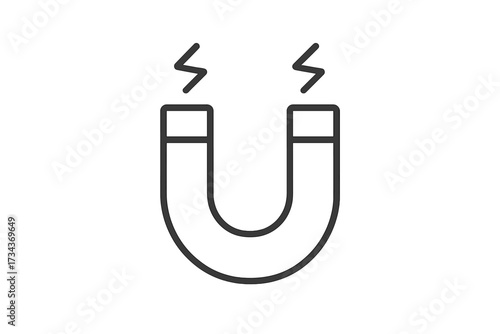 Magnet line icon vector symbol. Simple horseshoe magnet pictogram. Concept of attraction, force, magnetic field. Metaphor for customer retention, marketing and lead generation.
