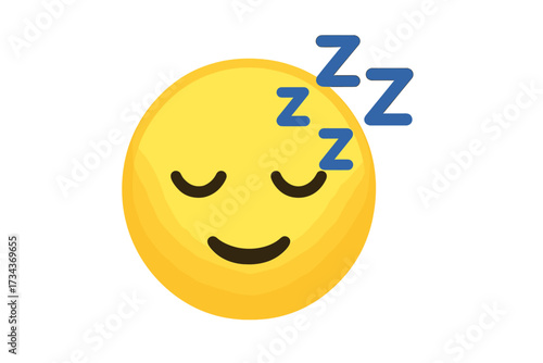 Sleeping emoji vector icon. Cute yellow smiley face character is sleepy, tired or bored. Simple flat cartoon for sleep, dream, rest concepts. Zzz bubble illustration.