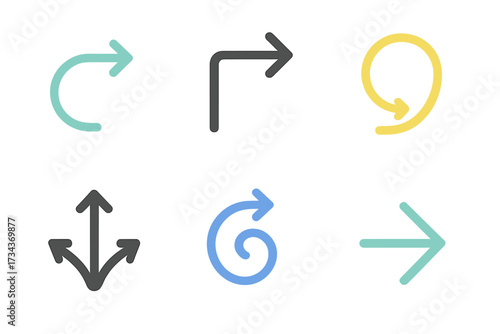 Collection of diverse colorful arrow icons for navigation, user interface, and digital design projects
