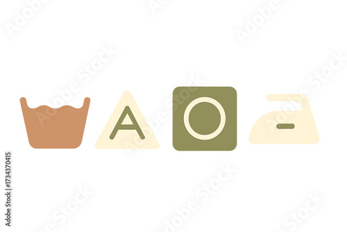 Comprehensive set of universal laundry care symbols for washing, bleaching, drying, and ironing clothes and textiles