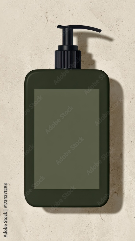 Obraz premium Dark Green Dispenser Bottle with Black Pump on Textured Surface olive green