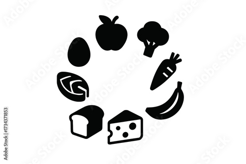 Vibrant assortment of essential food groups and healthy ingredients for a balanced diet and good nutrition, promoting healthy eating habits