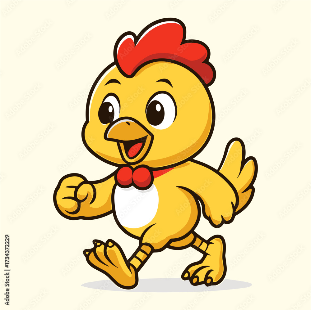 Obraz premium A cheerful chick cartoon mascot walks happily