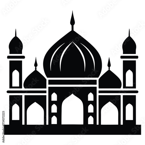 An artistic vector silhouette of the Taj Mahal monument is a popular illustration for India travel and cultural design