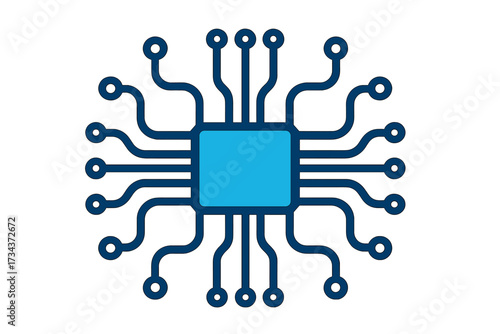 Stylized microchip symbol representing modern technology, artificial intelligence, and digital data processing