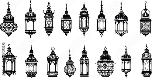 Collection of decorative arabic lanterns vector illustration for ramadan kareem design elements