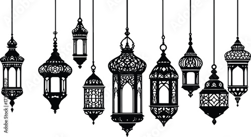 Ramadan kareem lanterns vector illustration islamic arabic lamps eid mubarak decoration design silhouette art 100