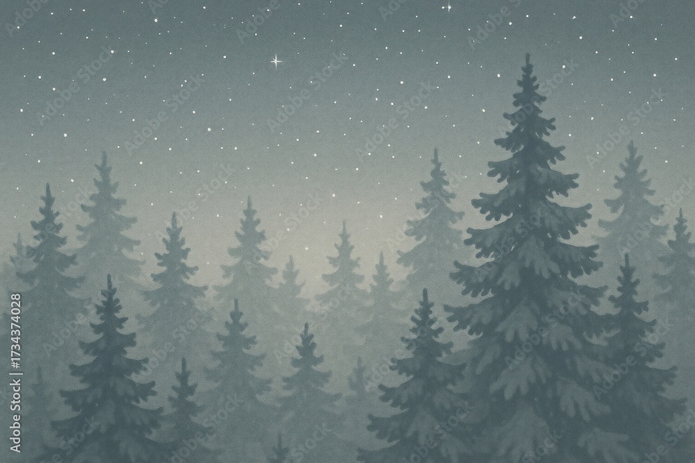 Obraz premium [muted winter treetops and stars illustration mobile wallpaper]