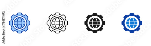 Digital Right Management icon set containing line, blue and glyph style vector icons