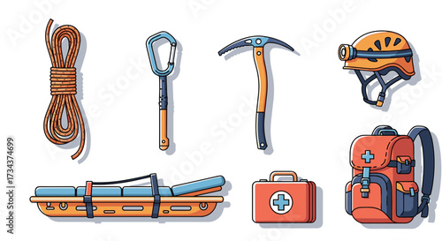 SVG vector illustration of safety gear for climbing and rescue, isolated on transparent background.