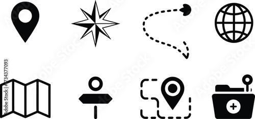 Map and navigation icons isolated on white background, vector illustration of a set  icons