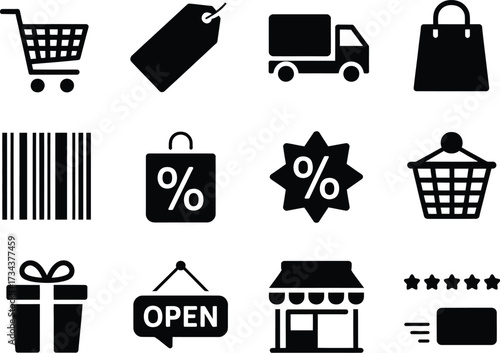 Shopping and ecommerce icons isolated on white background