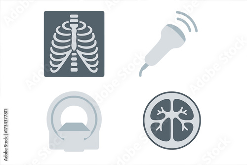 Medical diagnostic imaging equipment and human anatomy symbols for modern healthcare and scientific applications