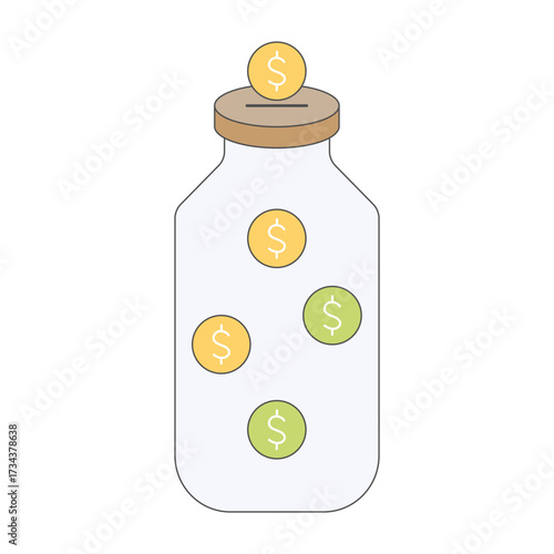 illustration of coins in a bottle