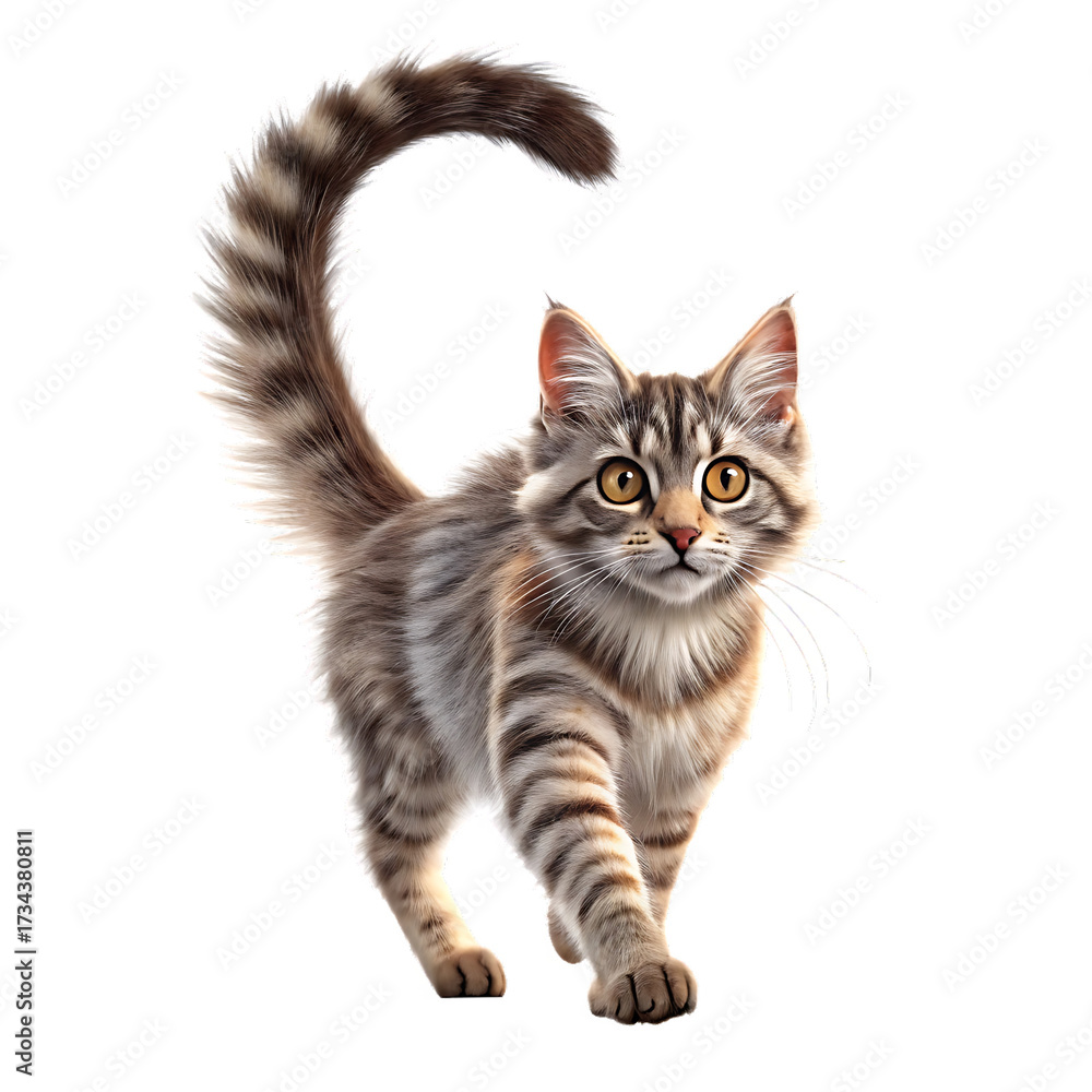 Obraz premium Adorable tabby kitten isolated on transparent background, displaying its playful nature, soft fur, and captivating eyes, making it an irresistible companion
