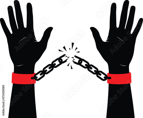 Breaking free from chains, symbolizing liberation and freedom from oppression.