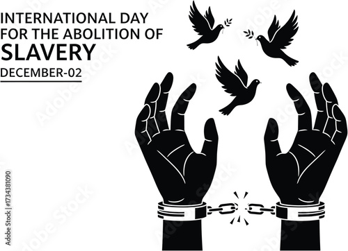 Hands breaking free from shackles, symbolizing liberation and freedom with doves flying overhead.