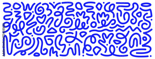 Hand-Drawn Doodle Seamless Pattern Banner with abstract elements in Bright Blue Minimalist Style